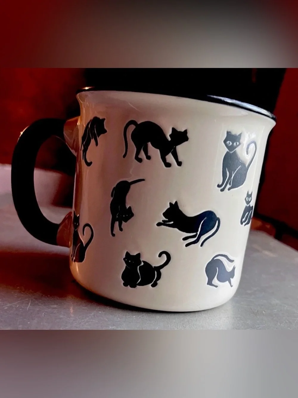 Design Black Cat Ceramic Coffee Mug 4x4 Halloween Cat Lover Tea Cup White Black